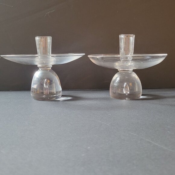 Vintage Steuben Teardrop Candlestick Holders Set Of 2 Elegant Design - Picture 3 of 12